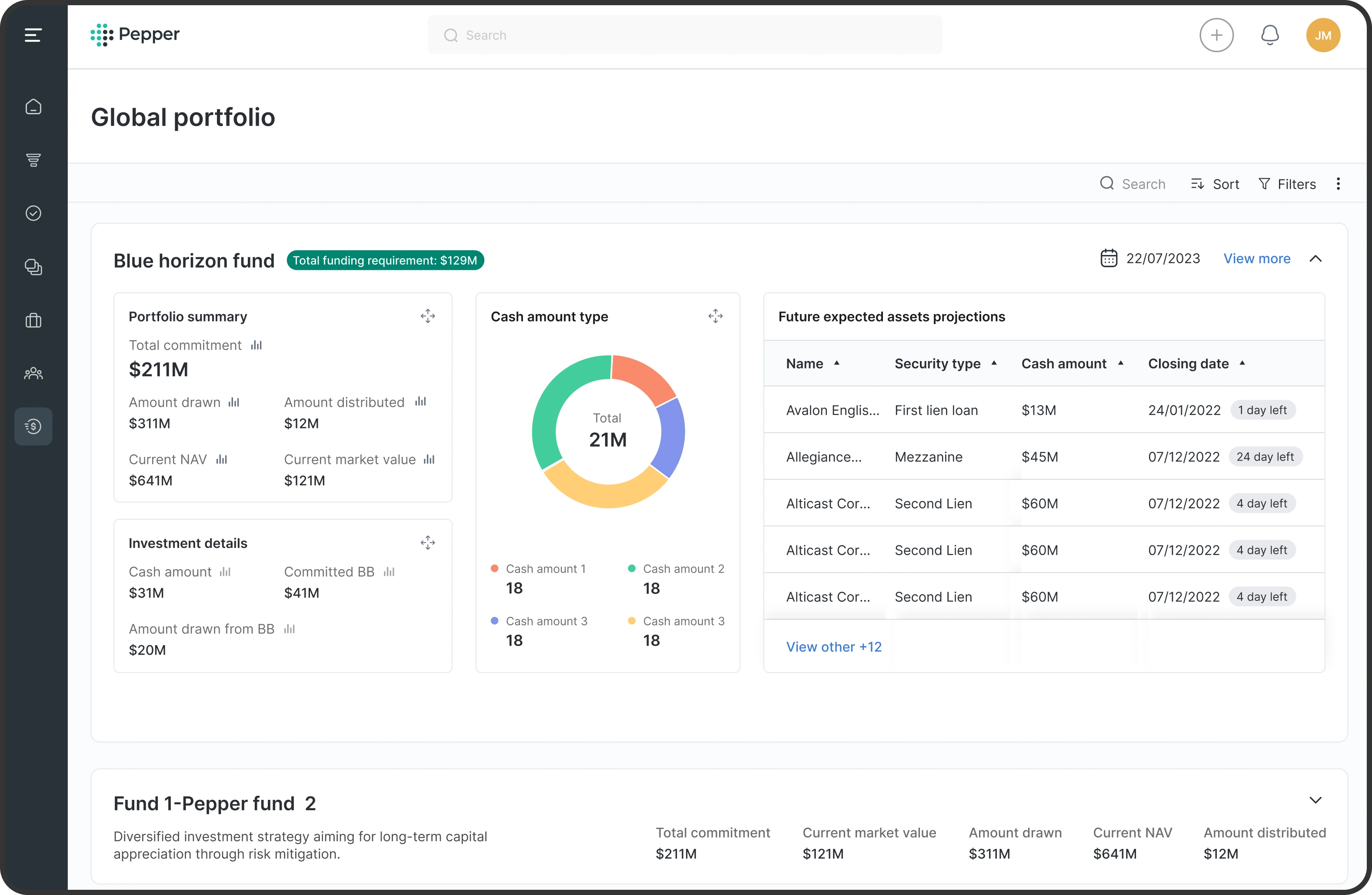 Dashboard preview showing portfolio management modules in action